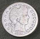 USA - 1911 Silver Barber Quarter - FREE SHIP