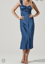 ASTR the Label Enola Satin Smocked Midi Dress Size S