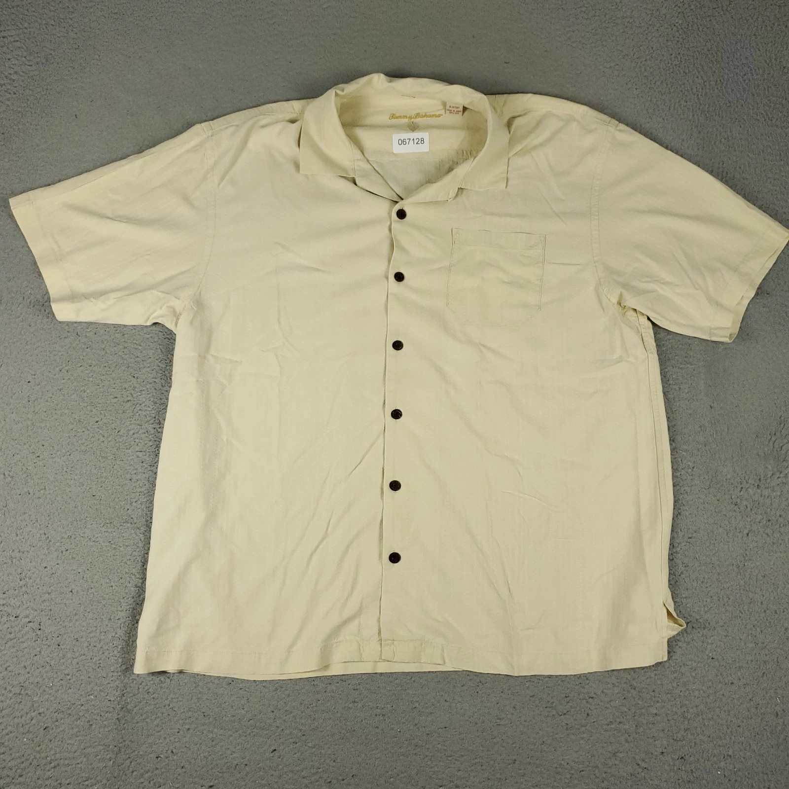Tommy Bahama Shirt Mens XLX Yellow Silk Hawaiian Button Up Short Sleeve *