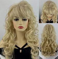 Long Curly Blonde Synthetic Hair Wigs Women Natural Party Wigs With Bangs