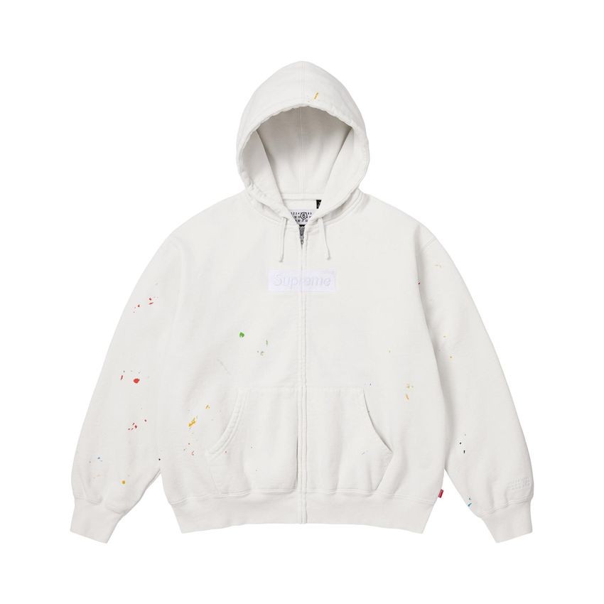 Supreme MM6 Maison Margiela Box Logo Zip Up Hooded Sweatshirt WHITE Size Small