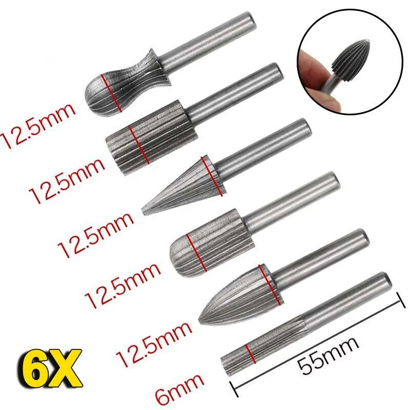 6tlg Set Frässtift Hartmetallfräser Wolframcarabid Fräser HM Schaftfräser 6mm - Bild 2 von 4