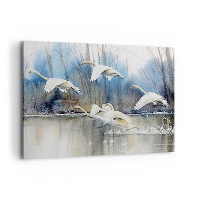 Wandbilder 100x70cm Leinwandbild Schwäne Vögel Landschaft Groß Bilder Wanddeko