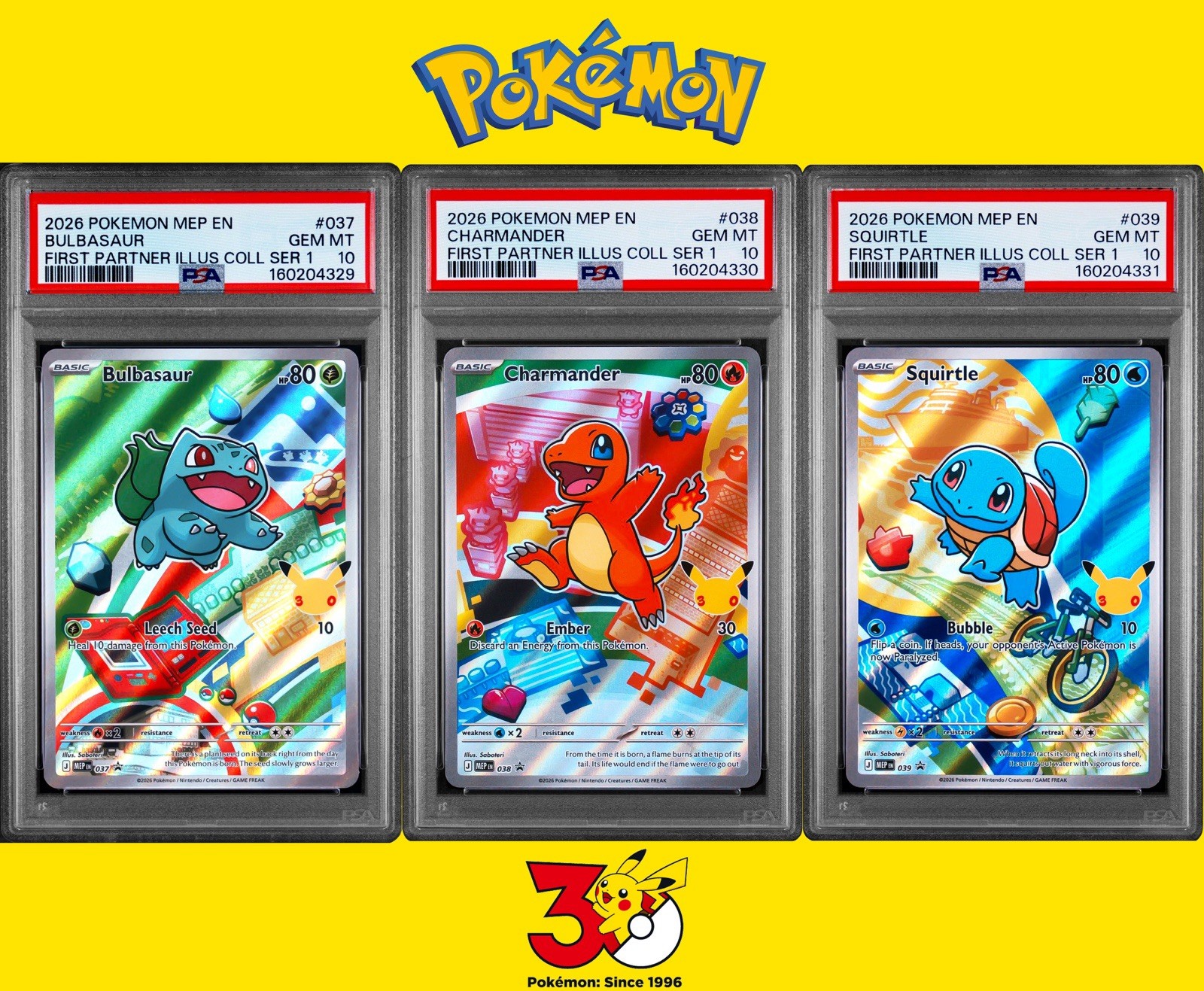 PSA 10 SEQUENTIAL POKEMON FIRST PARTNER ILLUSTRATION COLLECTION SERIES 1 KANTO !