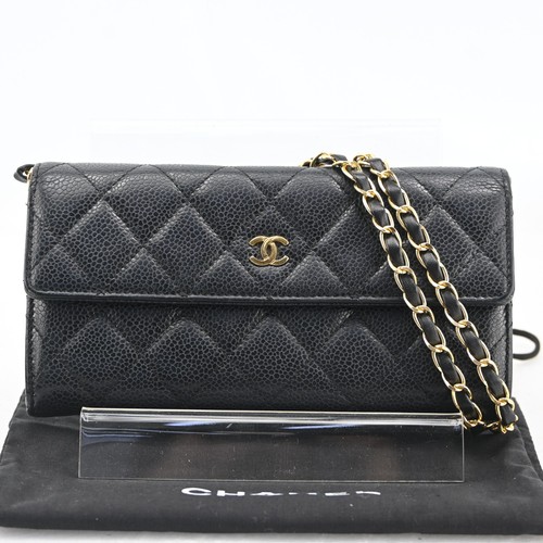 CHANEL Matelasse Caviar skin Long Wallet Purse Black Spain A4264YG809