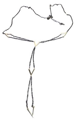 Premier Designs Gunmetal Silvertone V Chain Necklace 30 - 34 inches Long 6.5 in