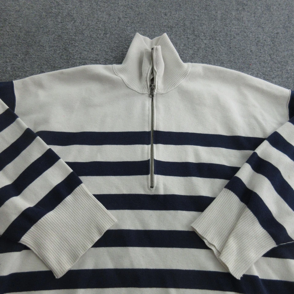Free People Striped Sweater Womens Small Navy White Half Zip Pullover Knit Top - Image 2 of 4