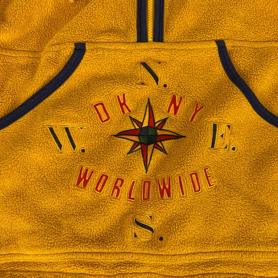 Jaqueta Pulôver de Lã Vintage DKNY Worldwide Masculina Tamanho M Amarela Quarto de Zíper * - Imagem 2 de 4