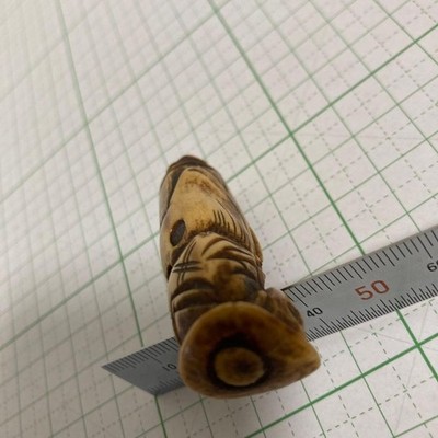 Antique Japanese Netsuke Carved Elderly Man Deer Bone Figurine