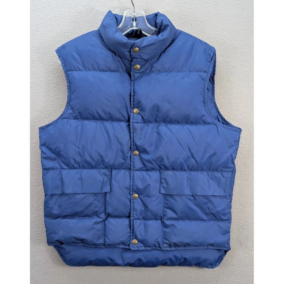 Chaleco acolchado de plumón de ganso Woolrich para hombre talla M azul con bolsillos de nailon a presión aislados Foto 3 de 4