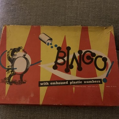 Pressman Bingo Game With Embossed Plastic Numbers Wood Markers Vintage