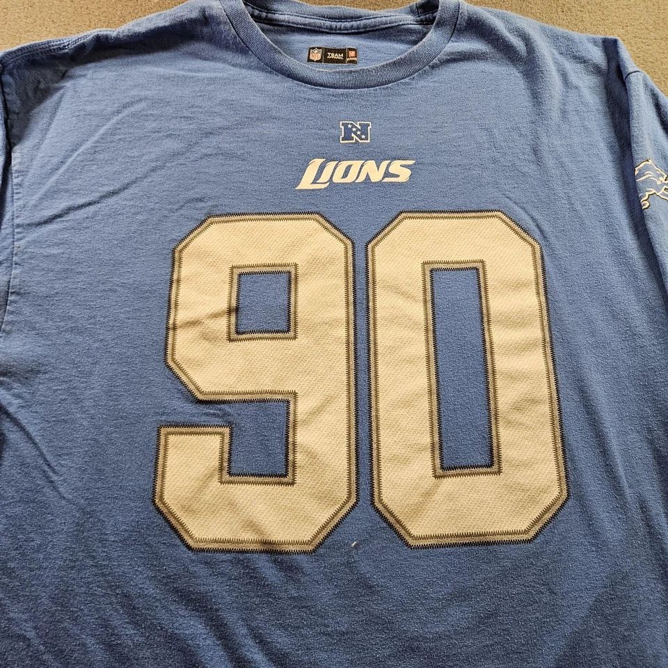 Camisa Detroit Lions Para Hombres XL Azul NFL Fútbol Ndamukong Suh 90 Manga Larga Foto 2 de 4