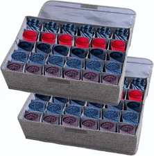 AARAINBOW 2 Packs Underwear Socks Ties Storage Organizer with Lids Foldable Clos