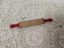 Vintage Miniture Mini Wooden Red Handled Rolling Pin 5-1/4"  Farmhouse Style