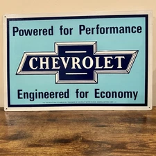 Chevrolet Metal Sign - Powered for Performance - Engineered for Economy 18”x12”
