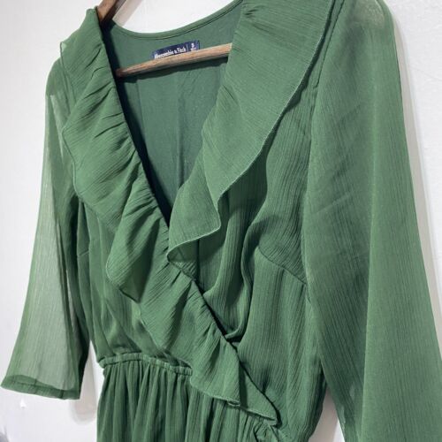 Abercrombie Fitch Kleid Damen S dunkelgrün Rüschen V-Ausschnitt transparent gefüttert Whimsigoth - Bild 3 von 10