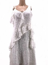 $595 Taylor Women'S White Lace Ruffled V-Neck Asymmetric Sleeveless Dress Size 4