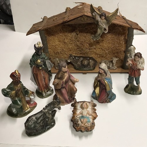 Vintage 1950's Japan Nativity Set Large Scale 12 PC Paper Mache