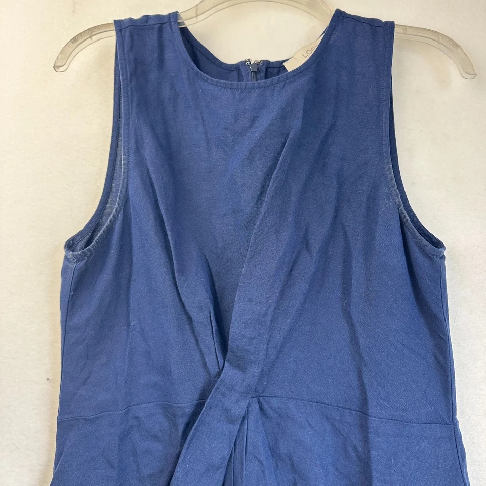 LOFT dress Women’s 14 Navy Blue Linen Blend Twist  sleeveless  lagenlook - Image 3 of 4