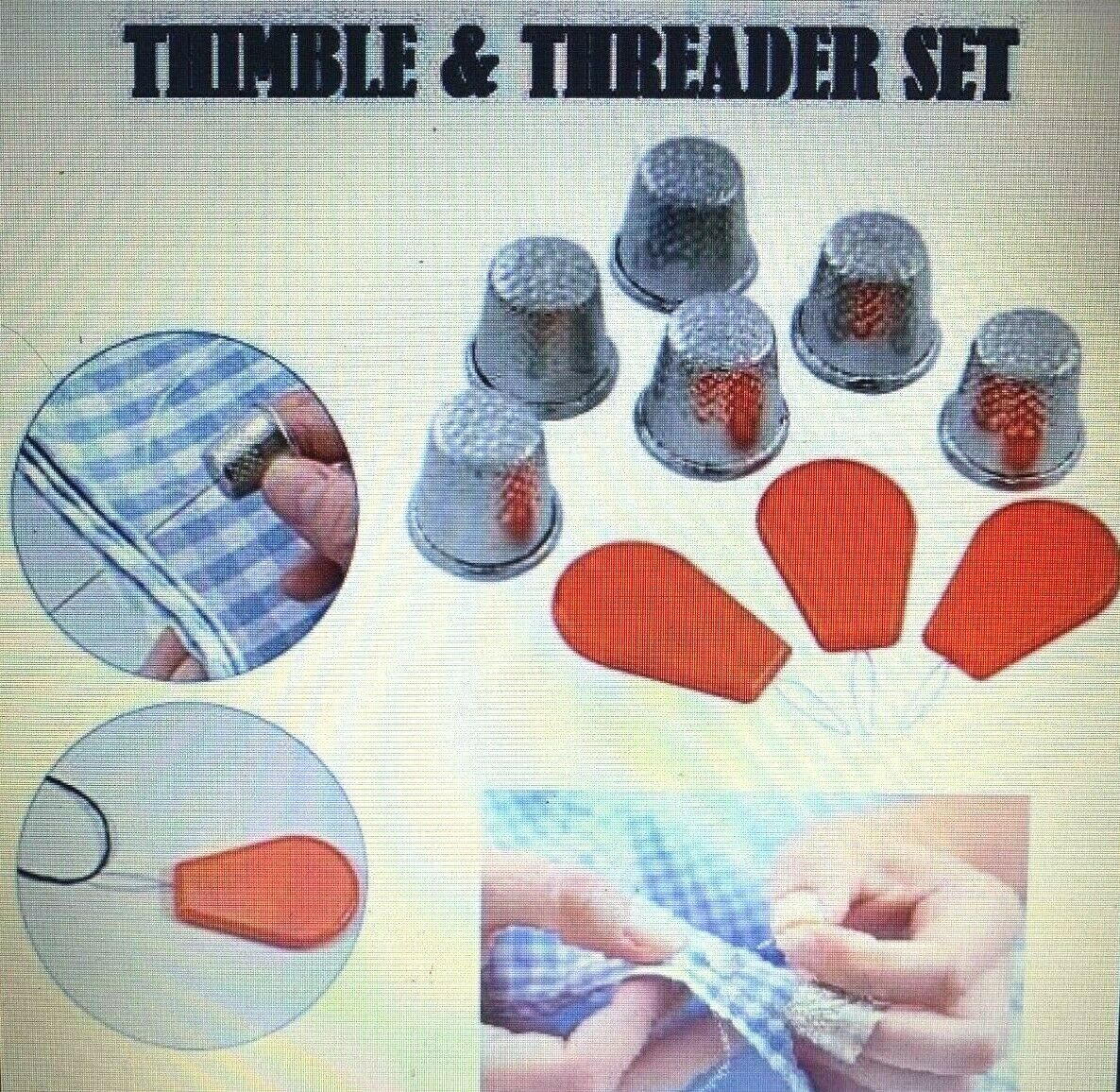 9 PCs Thimble & Threader Set Sewing 6 Thimbles 3 Threaders Tailor