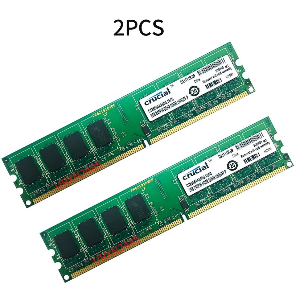 Crucial 4GB kit 2x 2GB 1GB DDR2 800MHz PC2-6400U 240Pin Desktop PC Memory RAM AB - Image 3 of 4