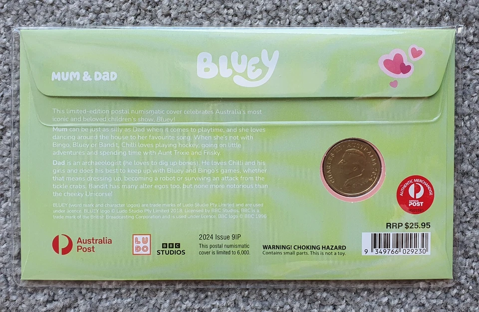 2024 Bluey - Mamá y papá $1 sobre de un dólar marca privada PNC Foto 2 de 3