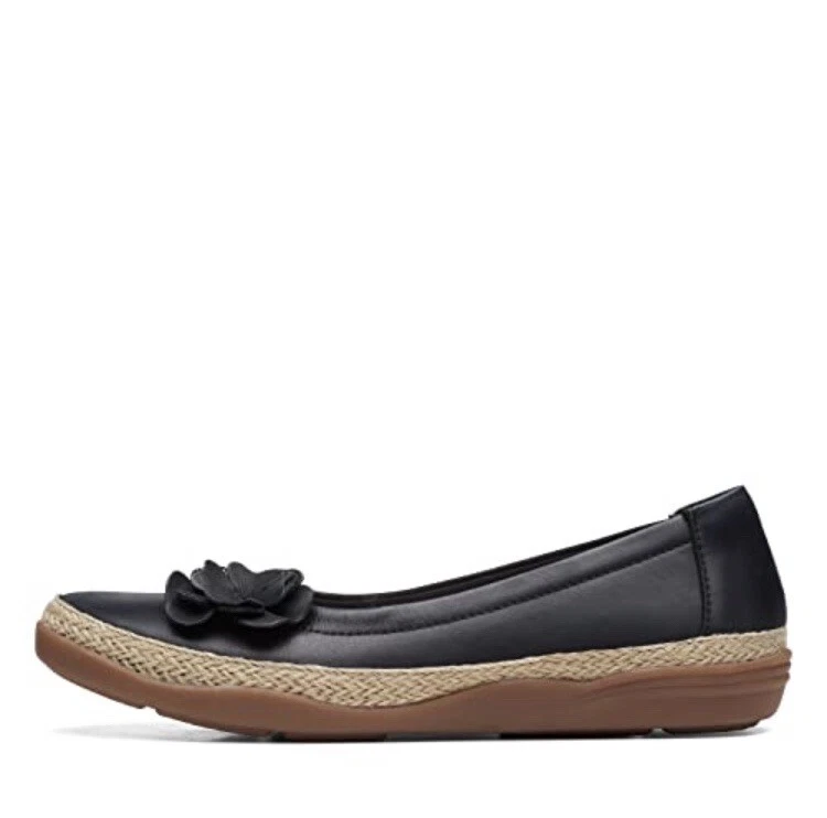 Scarpe basse Clarks donna Elaina Jade nere pelle fiori comode 9 M nuove S0007