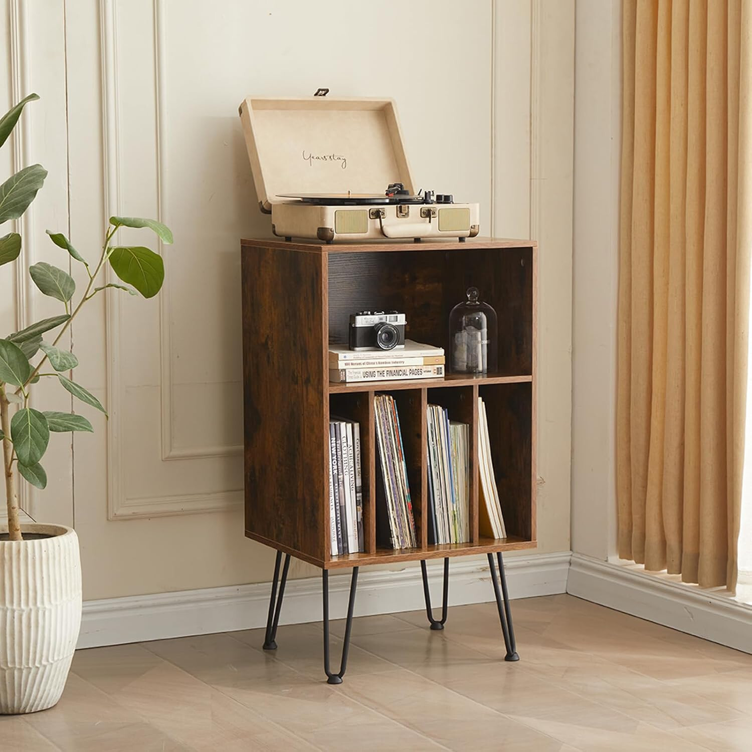 Vinyl Record Player Stand with Storage Cabinet Holds Up to 500 LPs-image