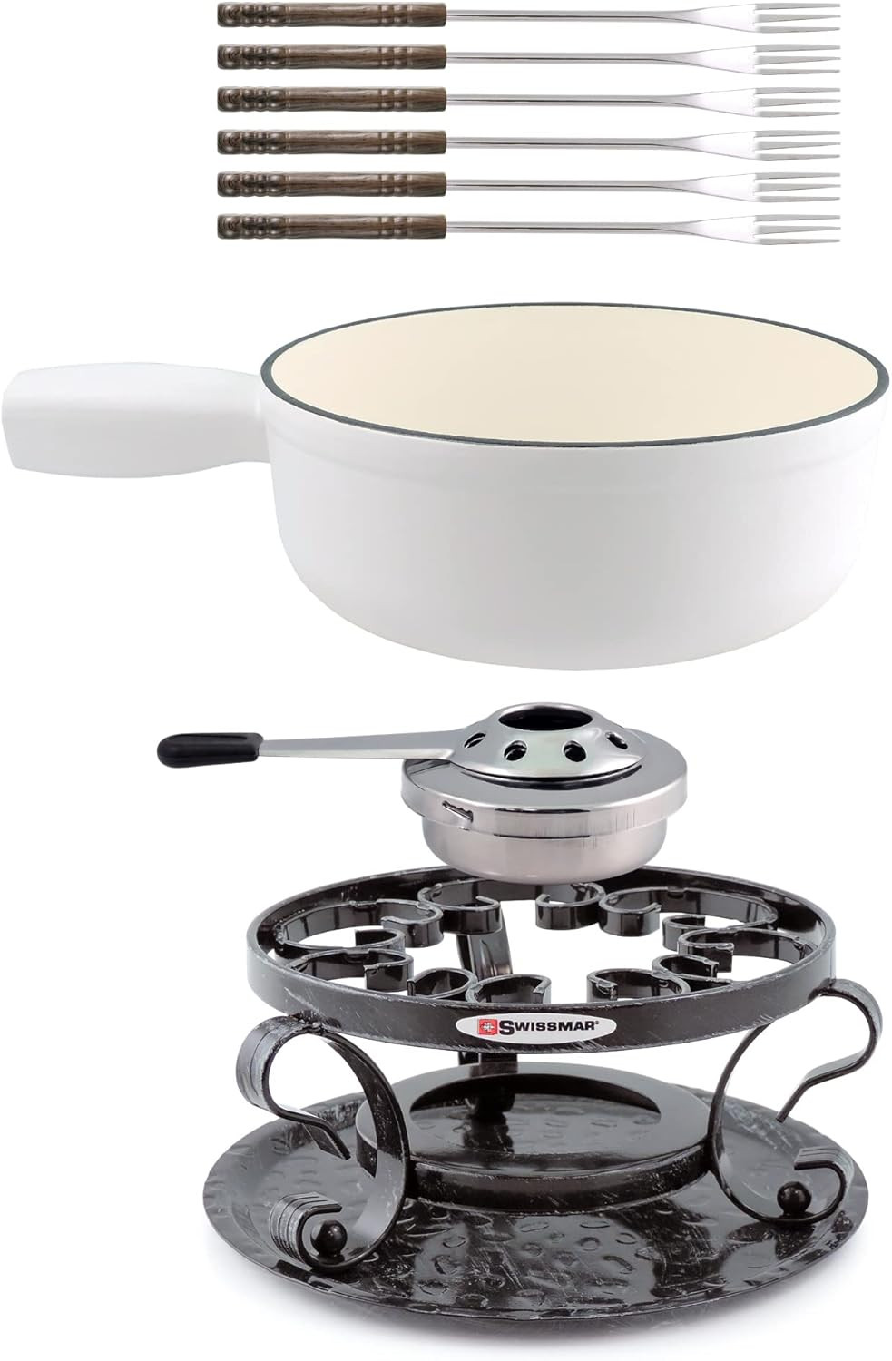 Lugano 9 Piece Cast Iron Fondue Set - Matte White