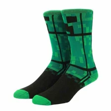 Minecraft Creepers Adult Green Casual Crew Socks-OSFA