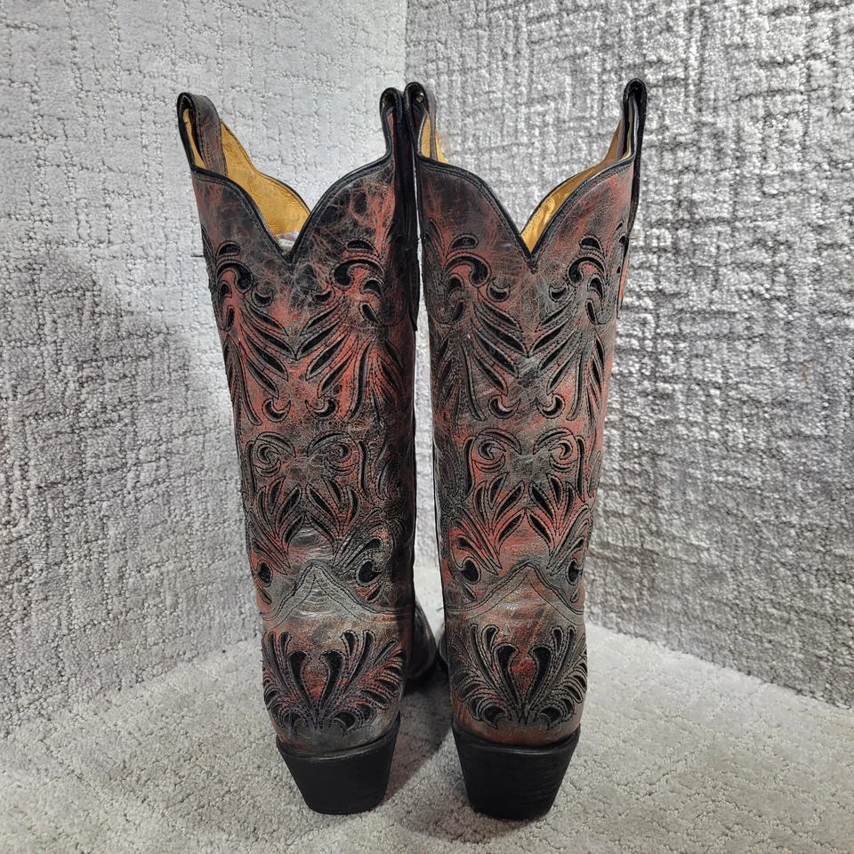 Botas Corral Para Mujer Talla 9M EE. UU. Incrustación Cuero Rojo Gris Negro Lentejuelas Bling AB012 Foto 4 de 4