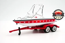 1980'S BOAT AND TRAILER SET RED SUMMER 1:64 SCALE DIECAST COLLECTOR MODEL CAR