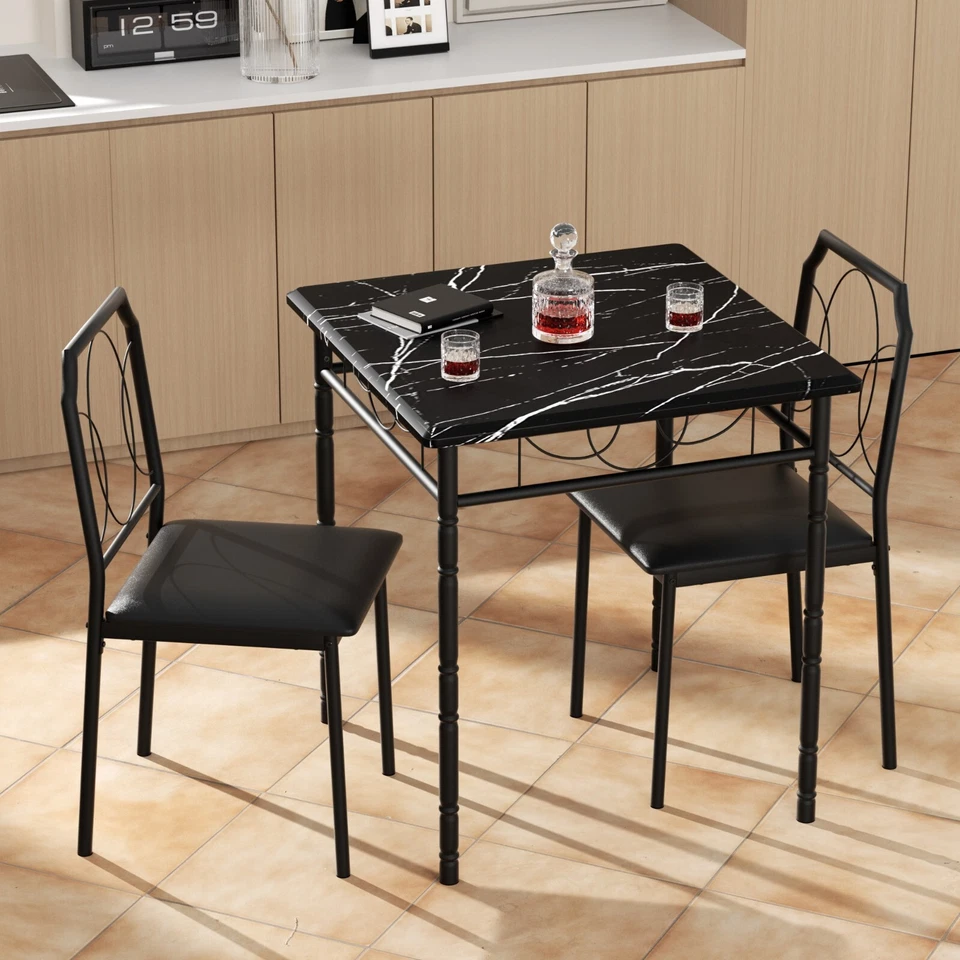 3 Pieces Dining Table Set 2 Chair Kitchen Breakfast Square Table Space Saving - Image 3 of 4