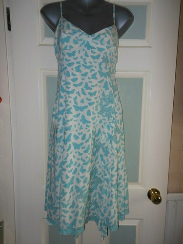Karen Millen blue u0026 cream silk u0026 lace butterfly print dress with applique  UK10 | eBay