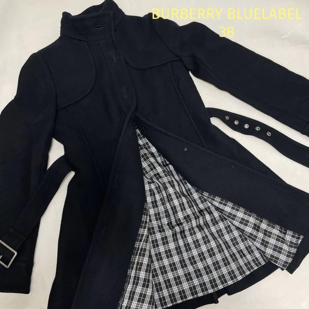 Burberry London Blue Label Belted Coat Nova Check Black Wool Burberry London Blue Label Belted Coat Nova Check Black Wool