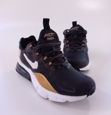 Nike Air Max 270 React (GS) Shoes Black Gold BQ0103-005 Sneakers Size 4Y