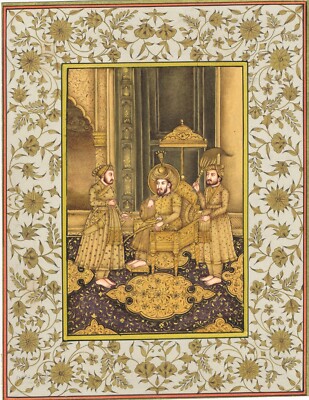 Indian Miniature Painting Of Mughal Emperor Humayun Court (Darbar