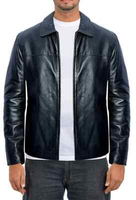 Men s Leather Jacket Trucker Type, Classic London Style, Shirt Collar Jacket