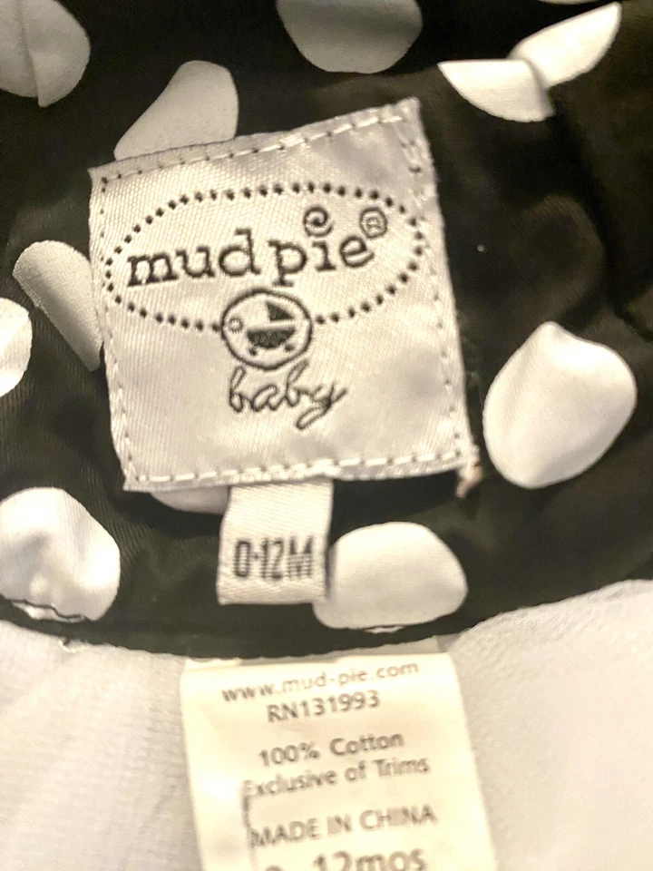 Sombrero gorro Mud Pie bebé 0-12 meses blanco y negro con volante y lazo Foto 2 de 4