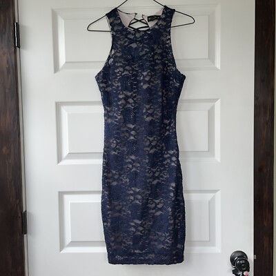 * NWT My Michelle Lace Dress size 7 Navy Blue Black body con | eBay