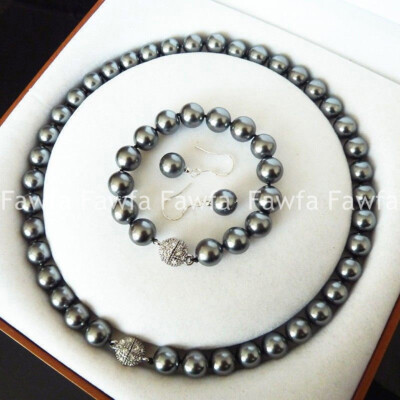 #ad Genuine 10 12 14mm Black South Sea Shell Pearl Necklace Bracelet Earring Set $6.29