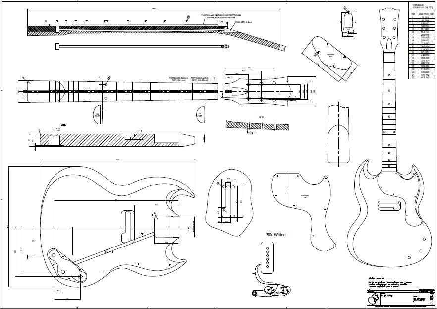 Disegno per costruzione chitarra Fender Gibson PRS foto 4