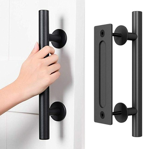 12" Sliding Barn Door Handle Pull Flush Hardware Set Iron for Garages Furniture - Picture 3 of 10