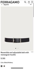 Salvatore Ferragamo Men Black Hickory Reversible Prong Buckle Leather Belt Sz 42