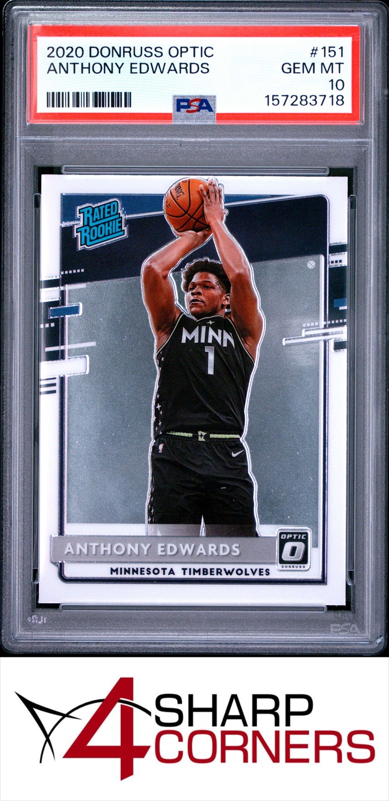 2020 DONRUSS OPTIC #151 ANTHONY EDWARDS RC RATED ROOKIE PSA 10 view 1