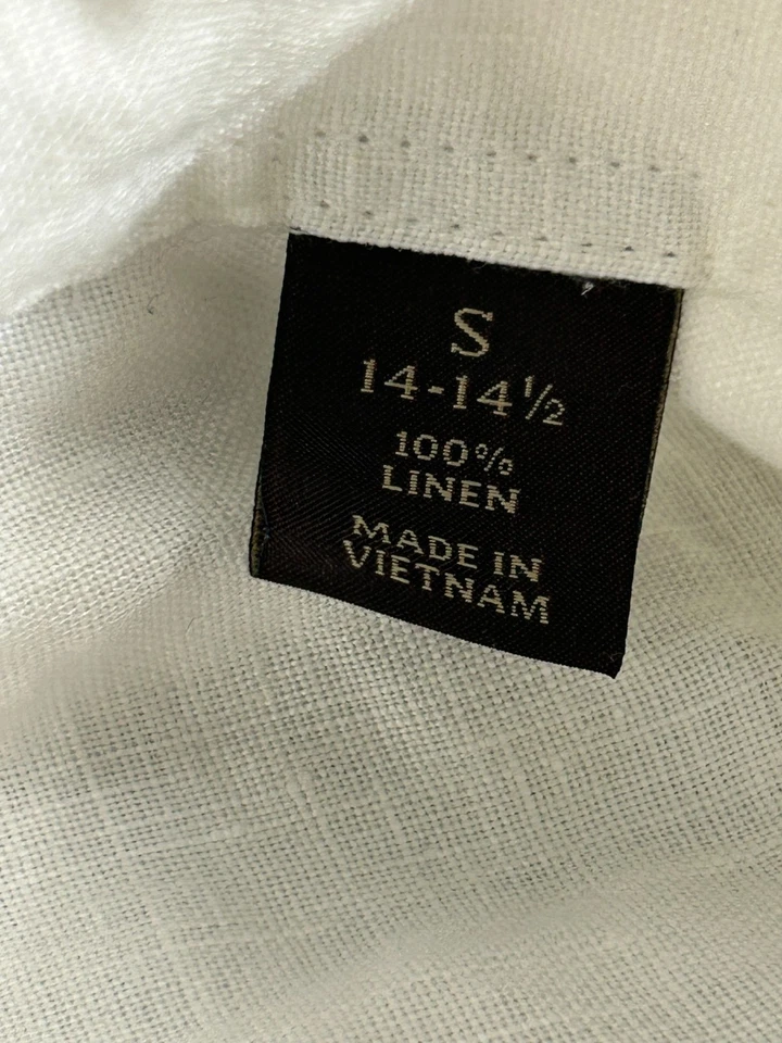 Camisa Tasso Elba 100 % lino para hombre pequeña 14-14 1/2 blanca manga larga abotonada Foto 3 de 4