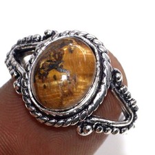 925 Silver Plated Tiger Eye Ring Handmade Gemstone Jewelry Size US 8 JW
