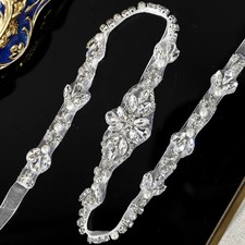 Bridal Wedding Belt Silver Rhinestone Sash Elegant Party Dress Women Belts