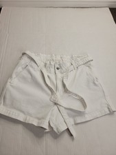 AMERICAN EAGLE Mom Denim Shorts Sz 14 Stretch Belted White Euro Summer Resort