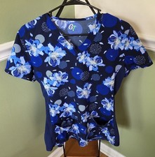 Women's Blue Floral Small Gt Scrub Top